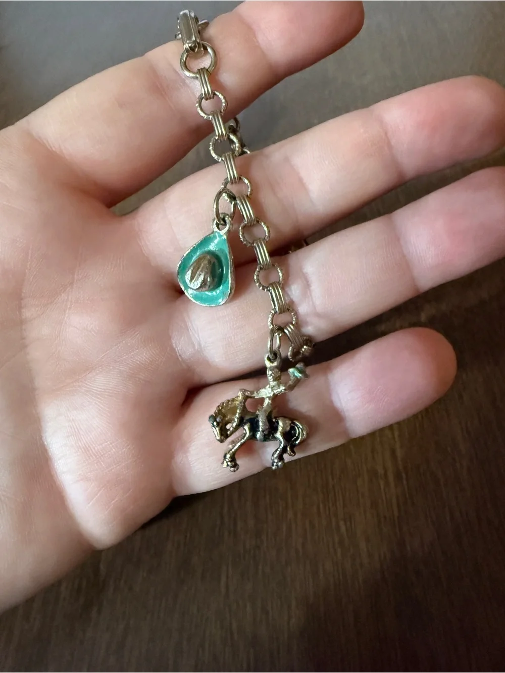 Child Sized Bracelet 6” Western Cowboy Horse Hat Charms Vintage