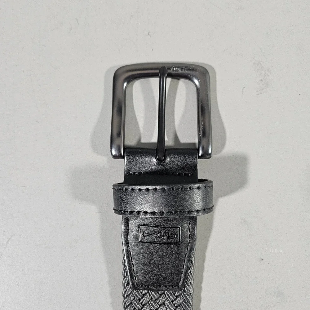 Nike G-Flex Woven Belt Mens OS Grey Braided Stretch Leather Trim Golf XL