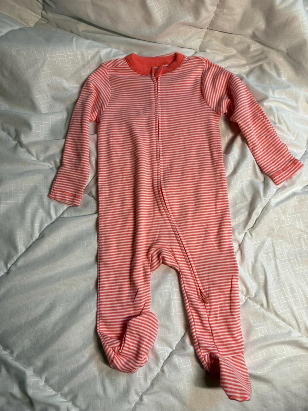 Old Navy Coral and White Striped Footed One-Piece