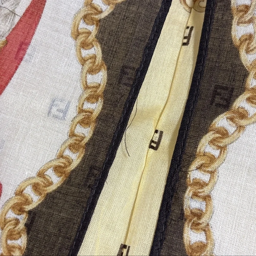 FENDI Cotton Scarf 17inches Chain Ribbon Logo Border Elegant