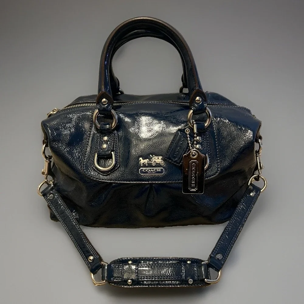COACH Madison Sabrina TEAL Satchel Purse Bag Patent Leather 14178 Vintage