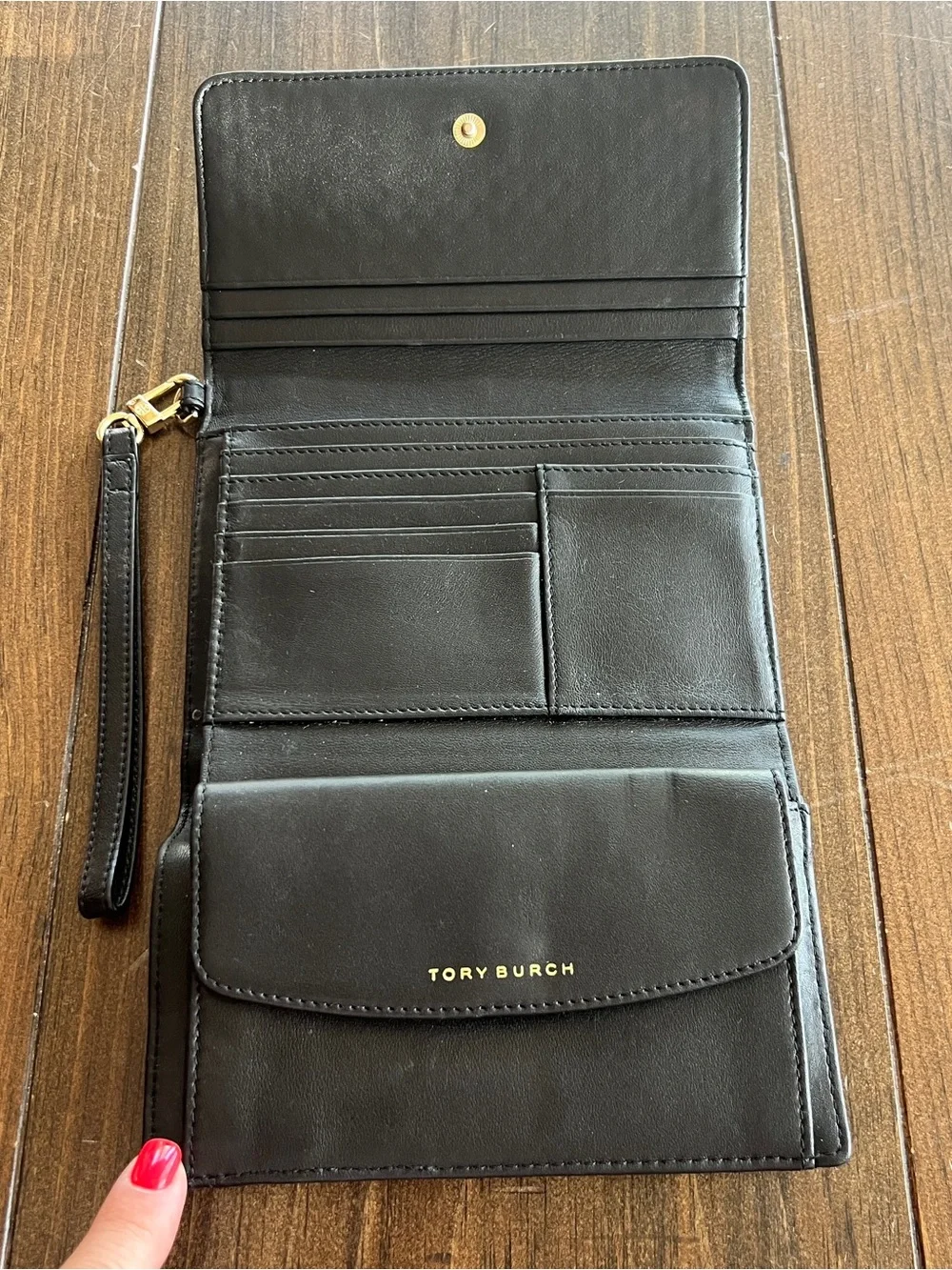 Tory Burch Black Marion embossed leather wristlet
