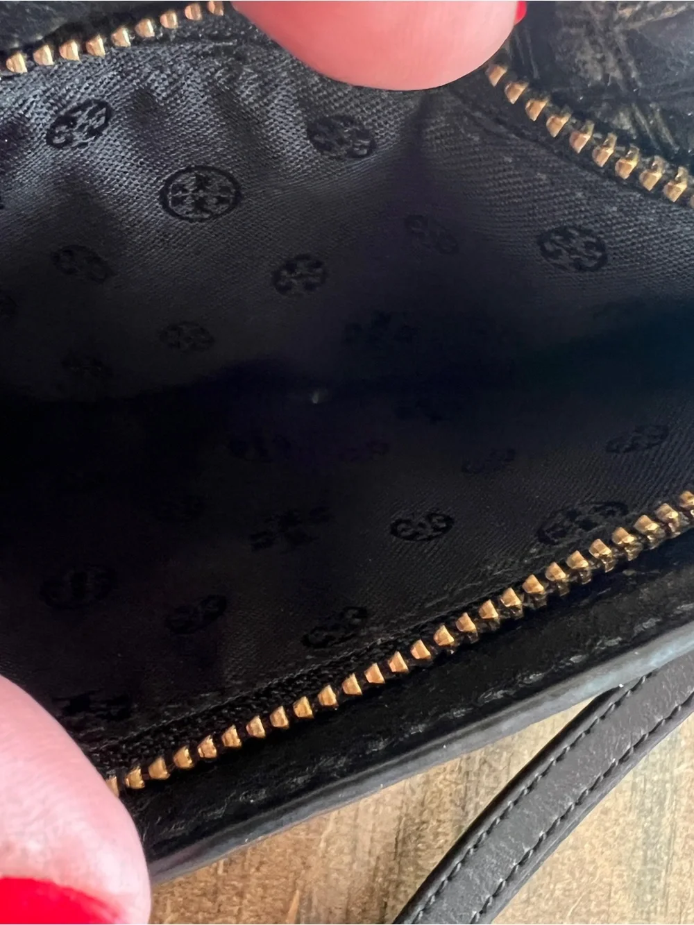 Tory Burch Black Marion embossed leather wristlet