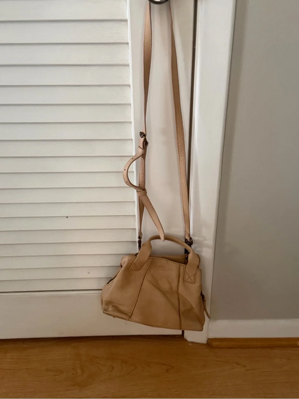 Beige Leather Top-Handle Bag