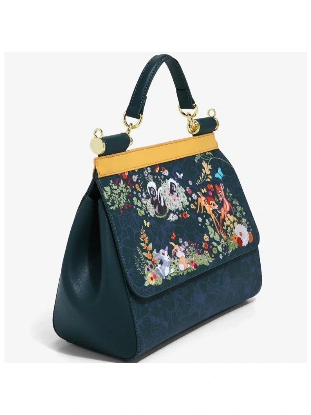 RARE Loungefly Dark Teal BAMBI Forest Top-Handle Satchel with GOLF Trim
