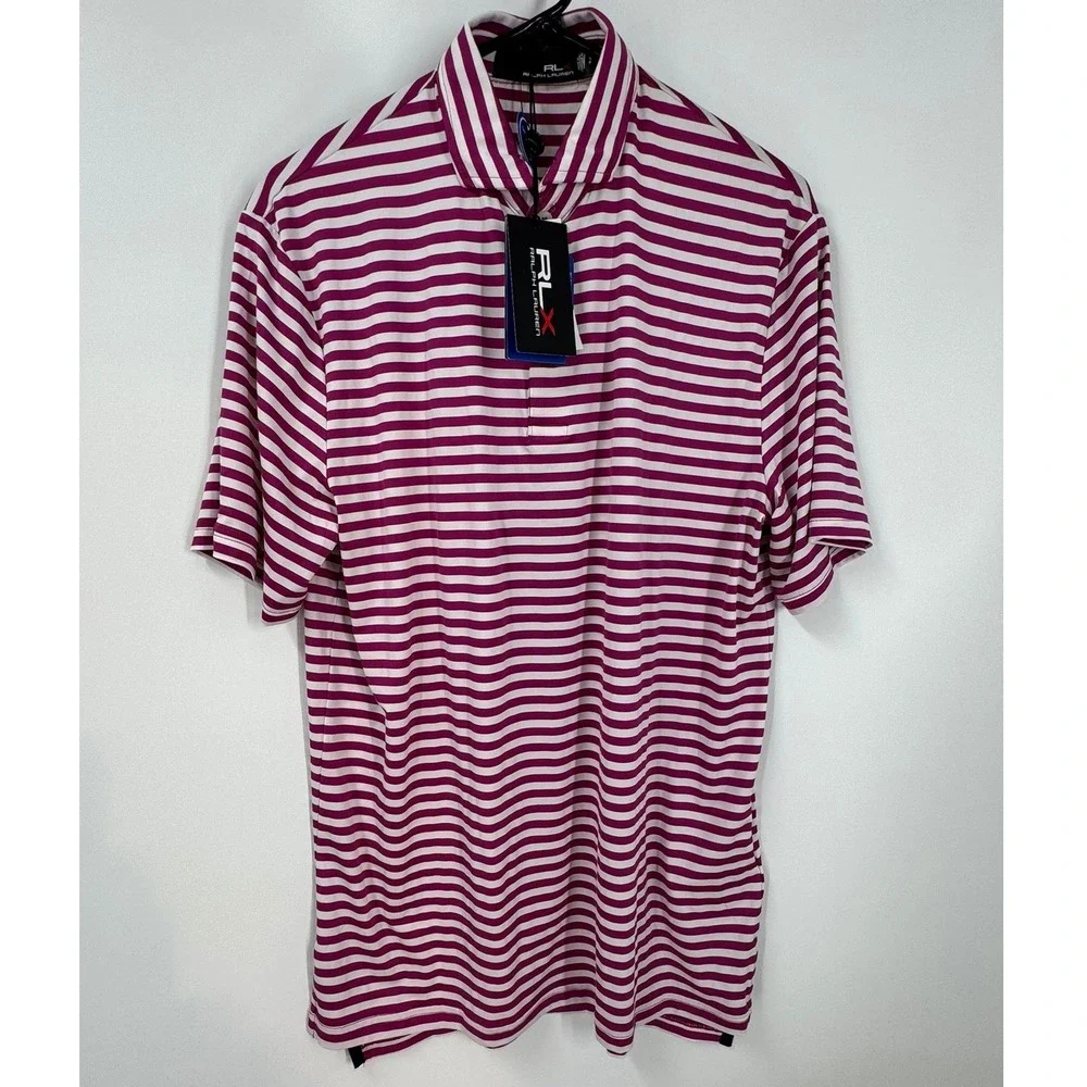 Ralph Lauren‎ RLX Golf Polo Shirt Pink White Stripe Performance Men's Small