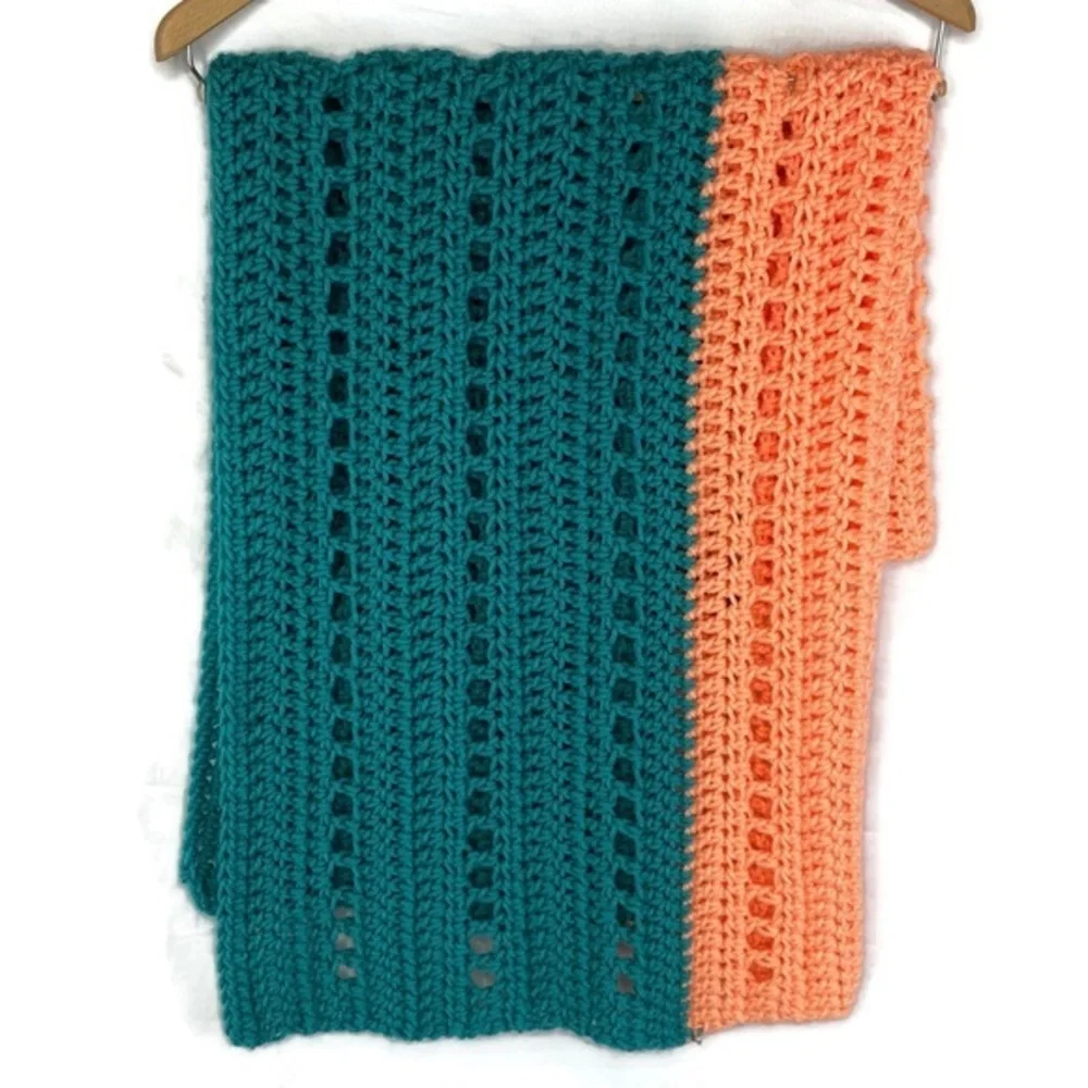 Handmade Crochet Baby Blanket Teal and Tangerine