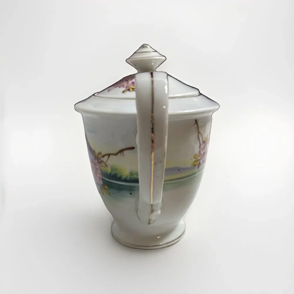Vintage Japanese Kutani Teapot Mount Fuji 19th Century Samurai Hand painted