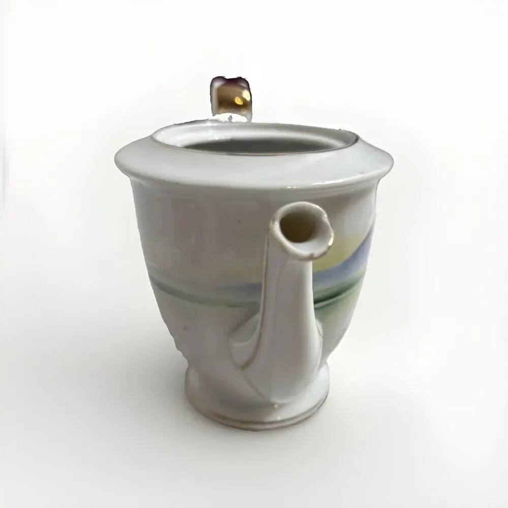 Vintage Japanese Kutani Teapot Mount Fuji 19th Century Samurai Hand painted