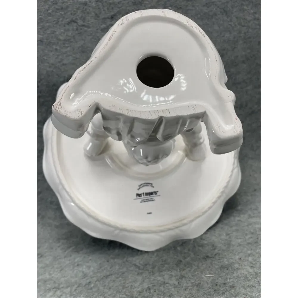 Pier 1 Imports White Santa Pedestal Cake Stand Pastry Cookie Tray Christmas HTF