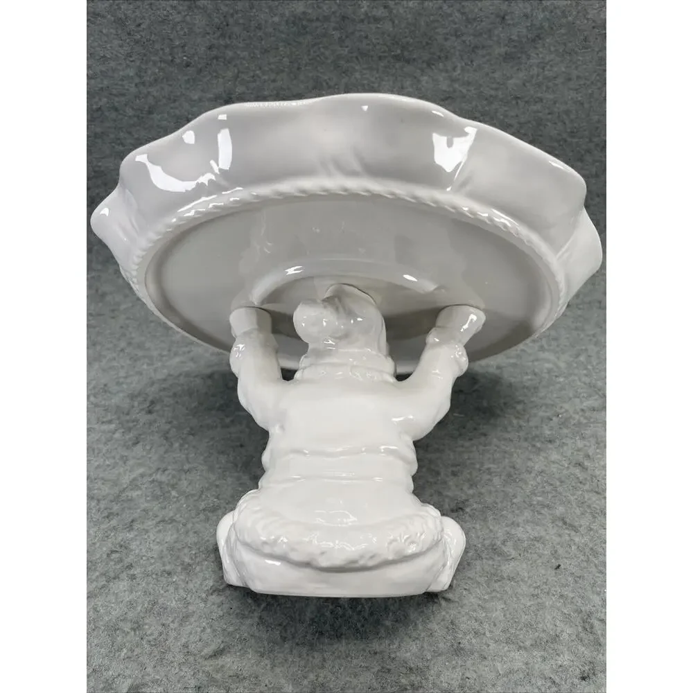 Pier 1 Imports White Santa Pedestal Cake Stand Pastry Cookie Tray Christmas HTF