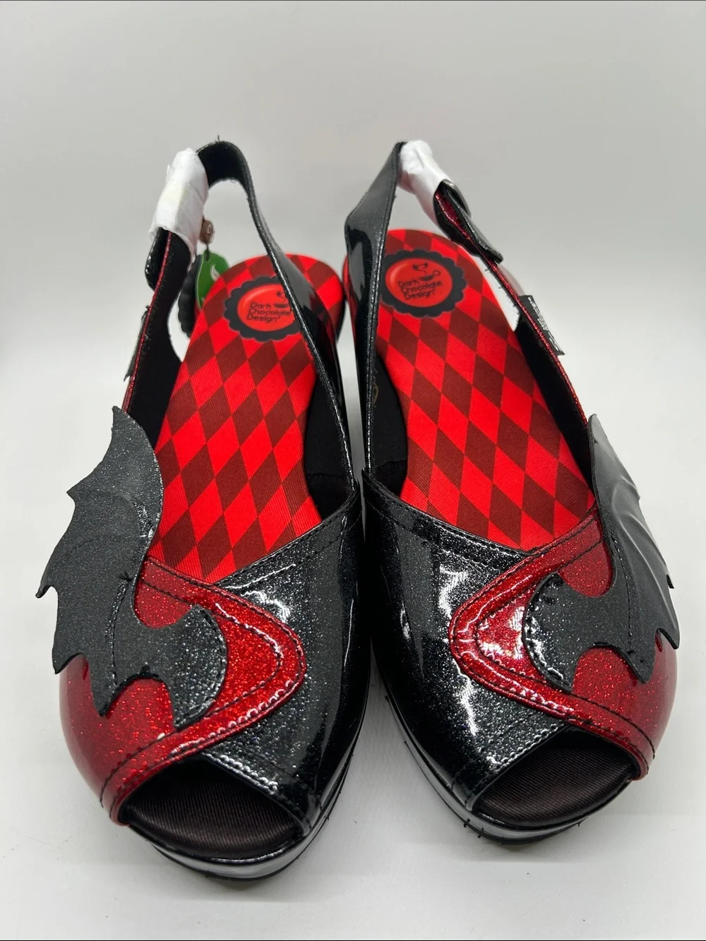 Hot Chocolate Design NWT Scarlet Black/Red Wedge Heel Slingback Shoes *Sz 8* 🌹🌹