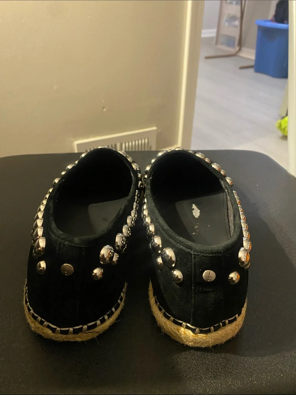 B Brian Atwood Eli black suade Espadrilles flats shoes w/studs 8.5