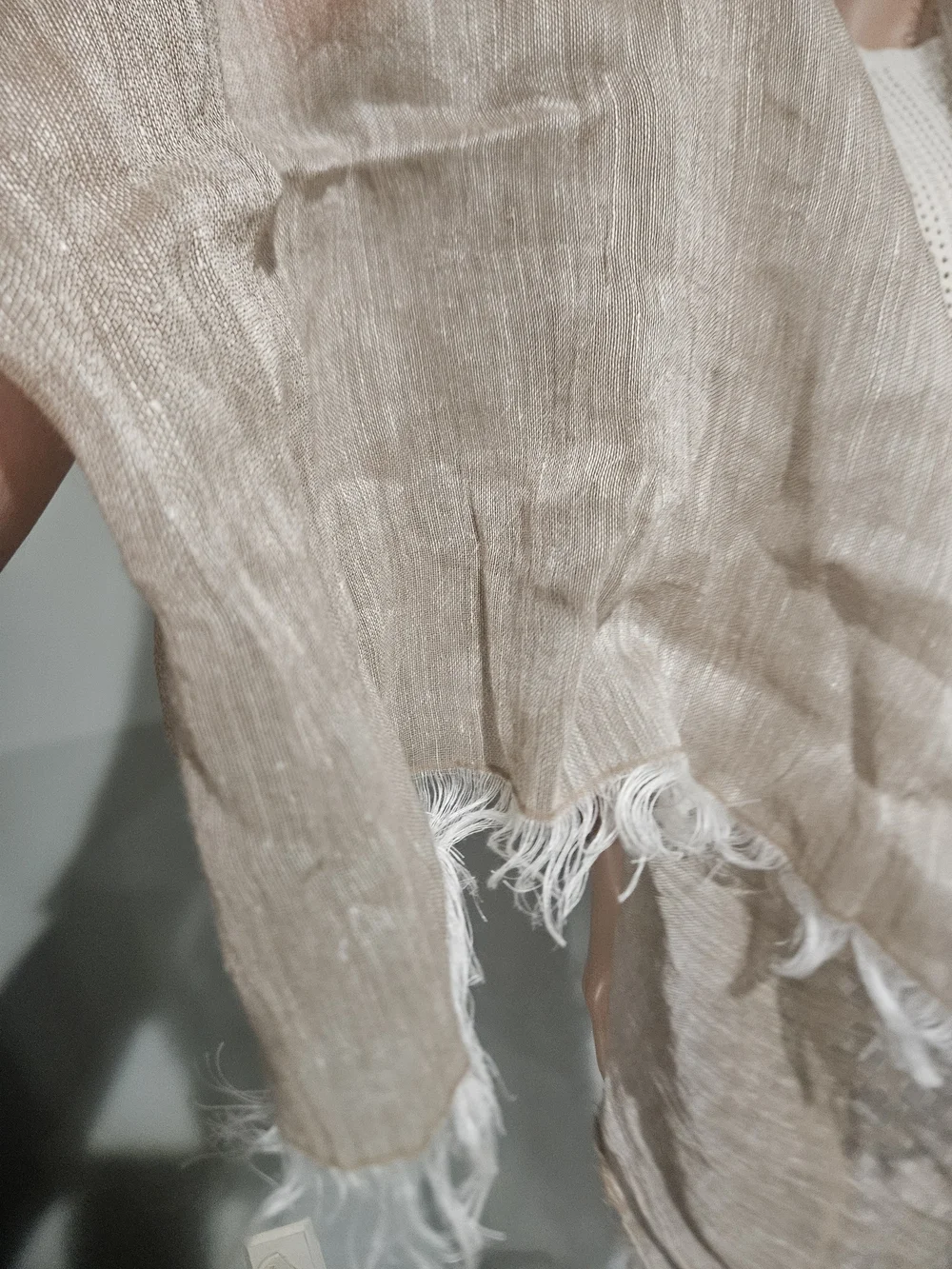 NWT Sandro Ferrone Made in Italy Linen Cotton Fringe Scarf Shawl Taupe Beige