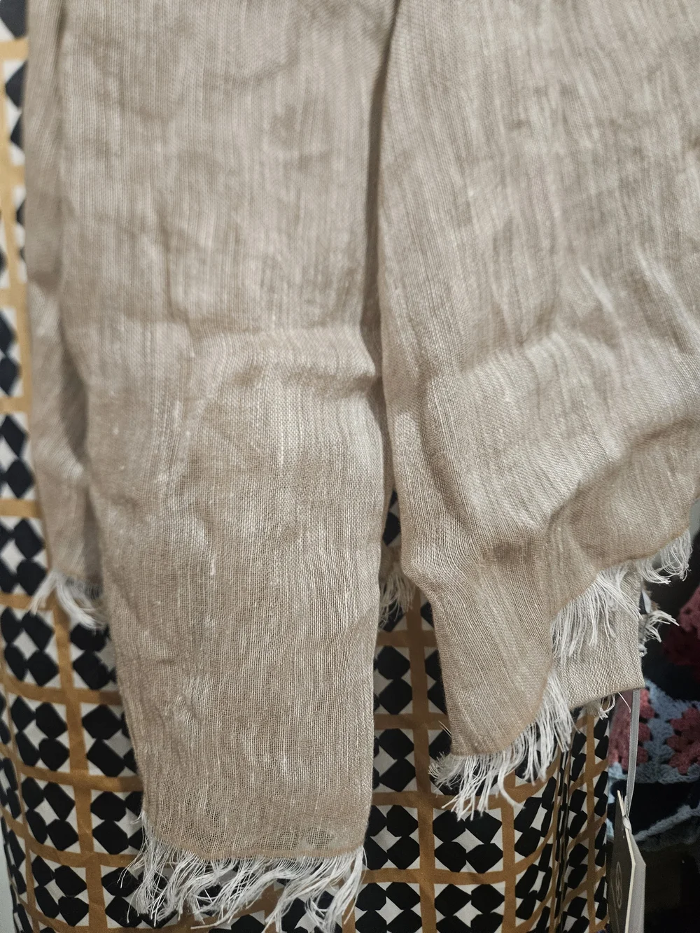 NWT Sandro Ferrone Made in Italy Linen Cotton Fringe Scarf Shawl Taupe Beige