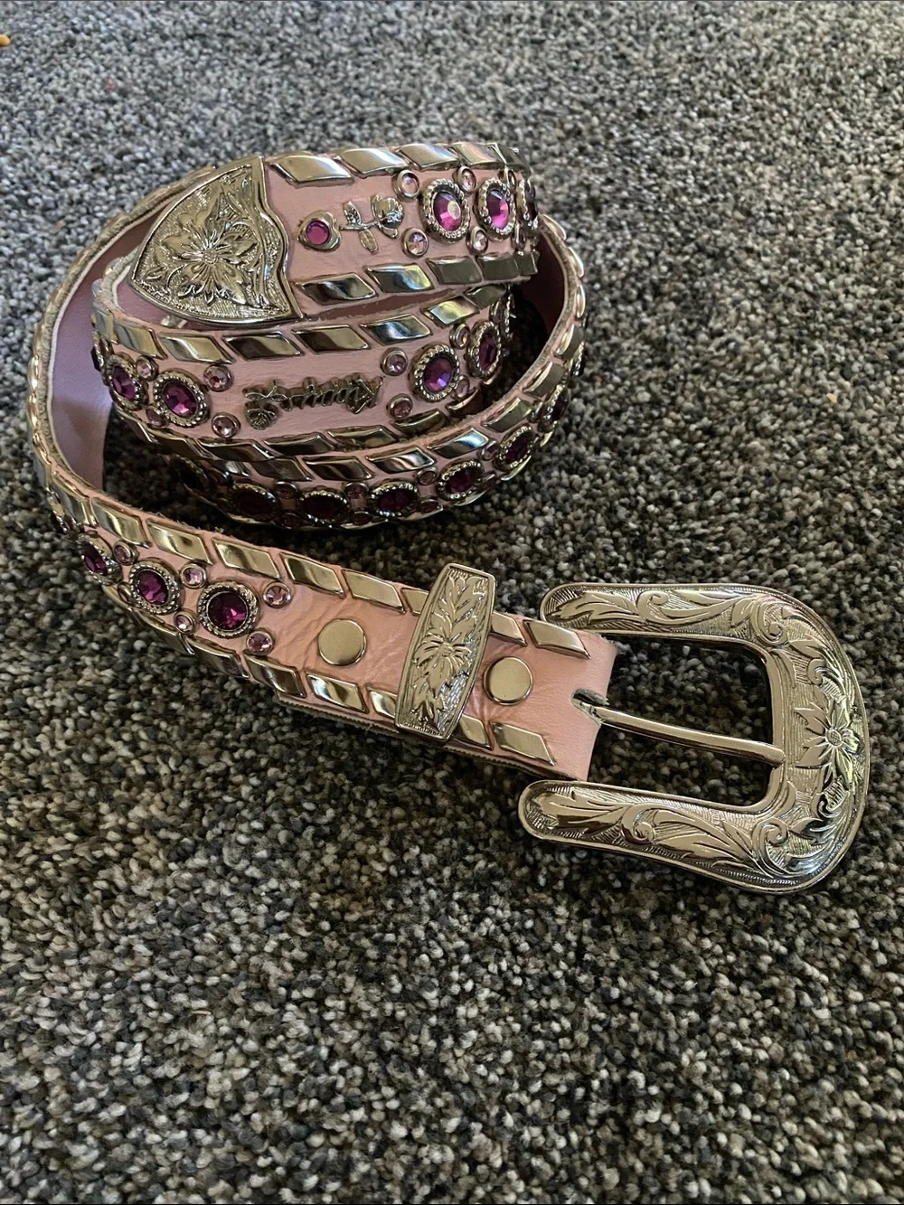 Vintage KIPPY’S Pink Jeweled Western-Style Women’s Belt with Silver Buckle