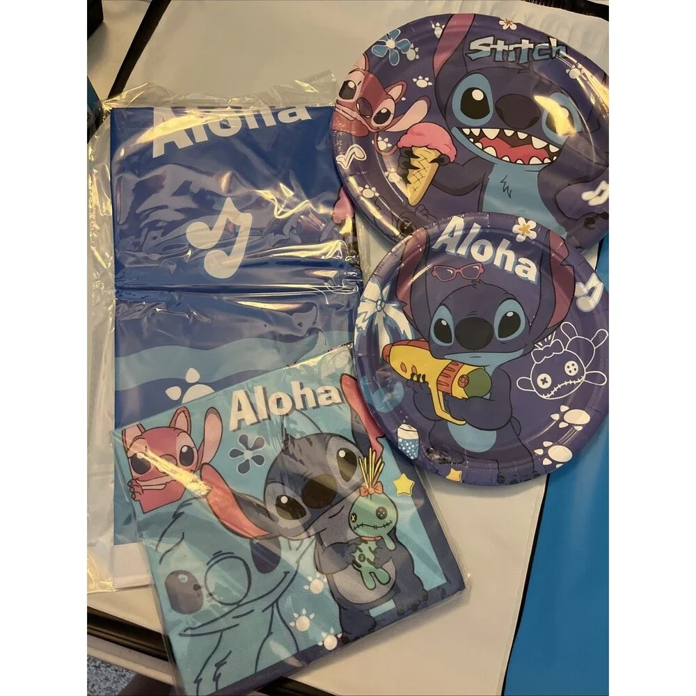 Stitch Party Supplies, 8 Plates, 20 Napkins and 1 Tablecover for Aloha Stitch