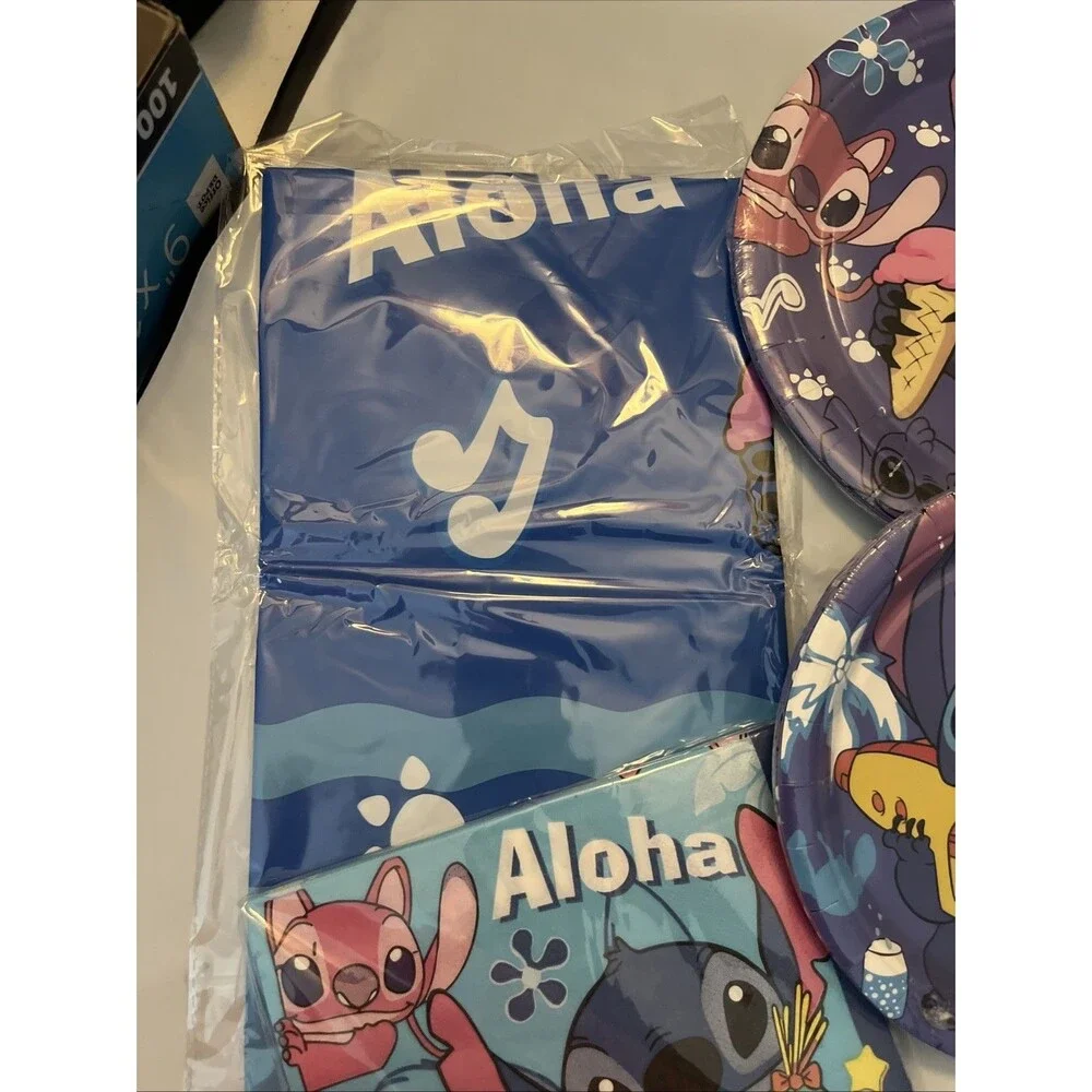 Stitch Party Supplies, 8 Plates, 20 Napkins and 1 Tablecover for Aloha Stitch