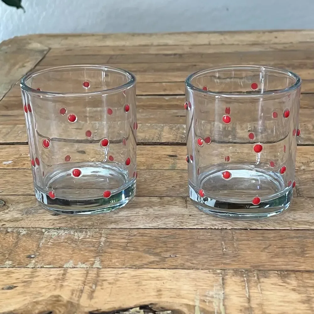 2 Raised Bubble Allover Drinking Glasses Red Polka Dot