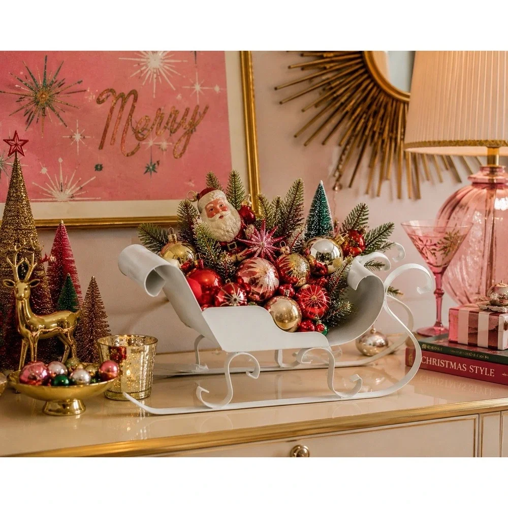 VTG Home Interiors HOMCO #5325 DE Metal Steel Christmas Sleigh White 14
