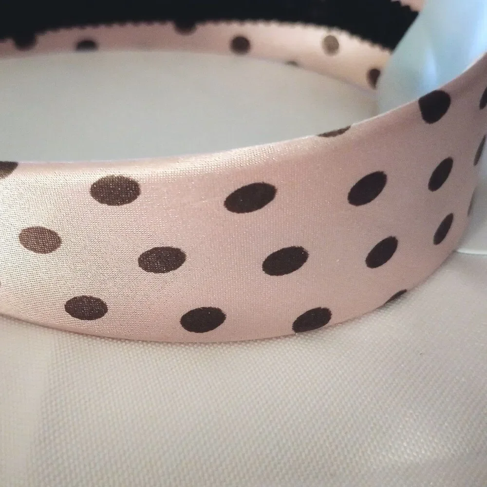 NWT Justice Hard Headband Satin Pink Polka Dot Bandana Fabric Tie Back