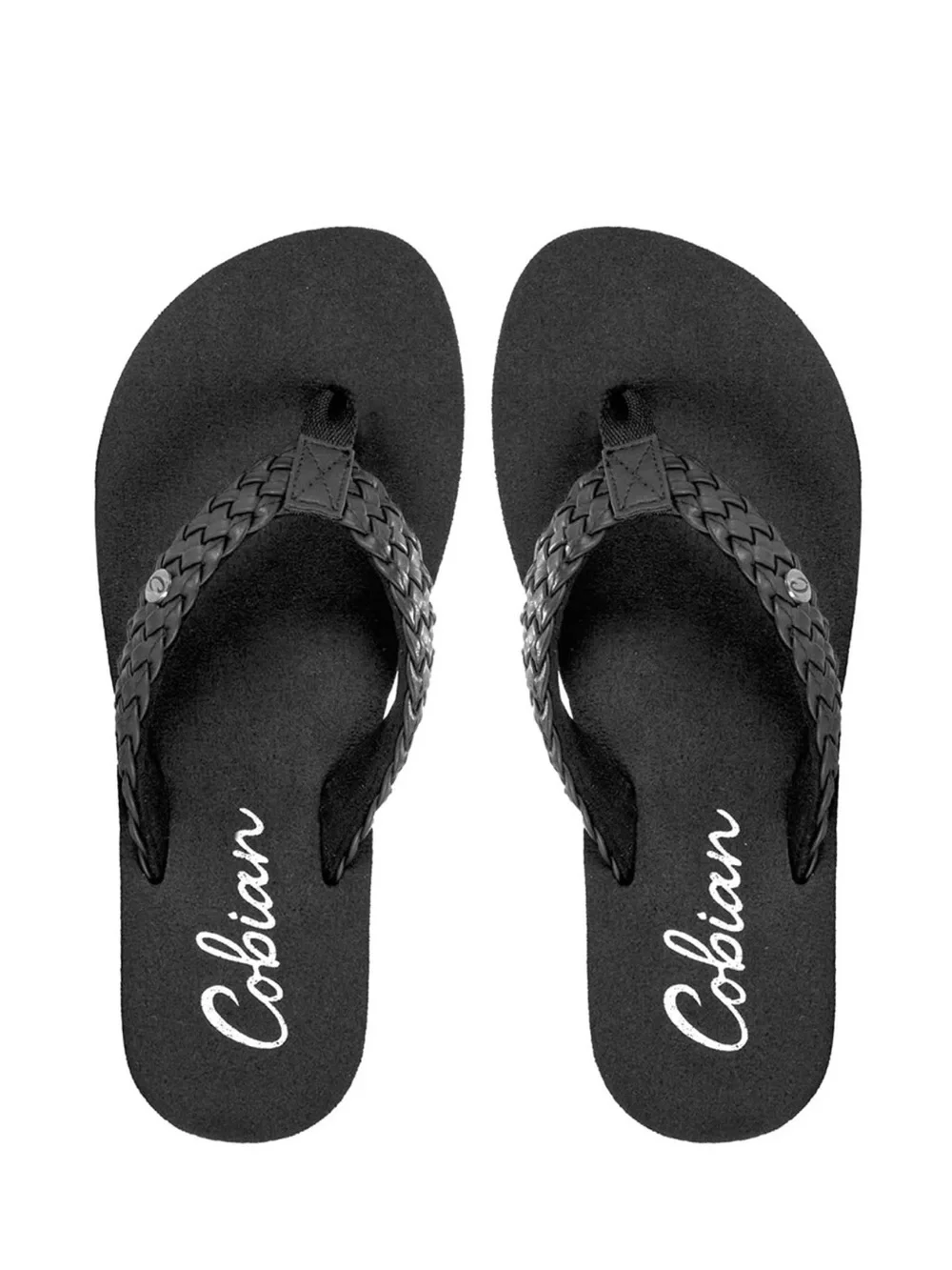 Cobian Zoe Black Cushioned Braided Wedge Flip Flops, 9