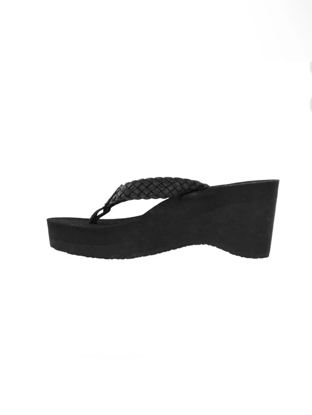 Cobian Zoe Black Cushioned Braided Wedge Flip Flops, 9