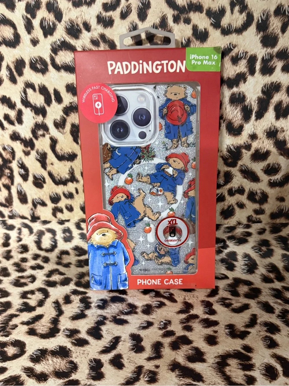 iPhone 16 Pro Max Clear Glitter Phone Case - Blue & Red Accents