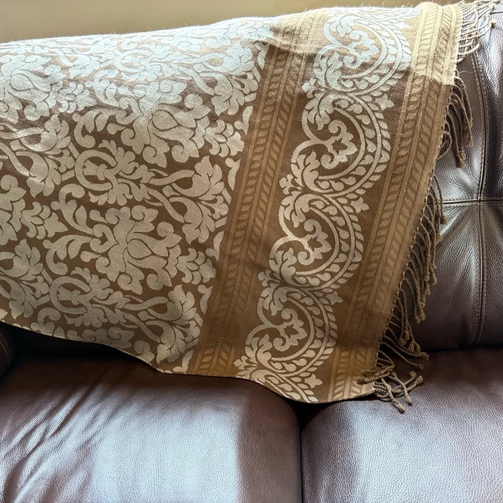 Restoration Hardware Bedford Lava Wool Blend Throw Blanket Damask Fringe RH