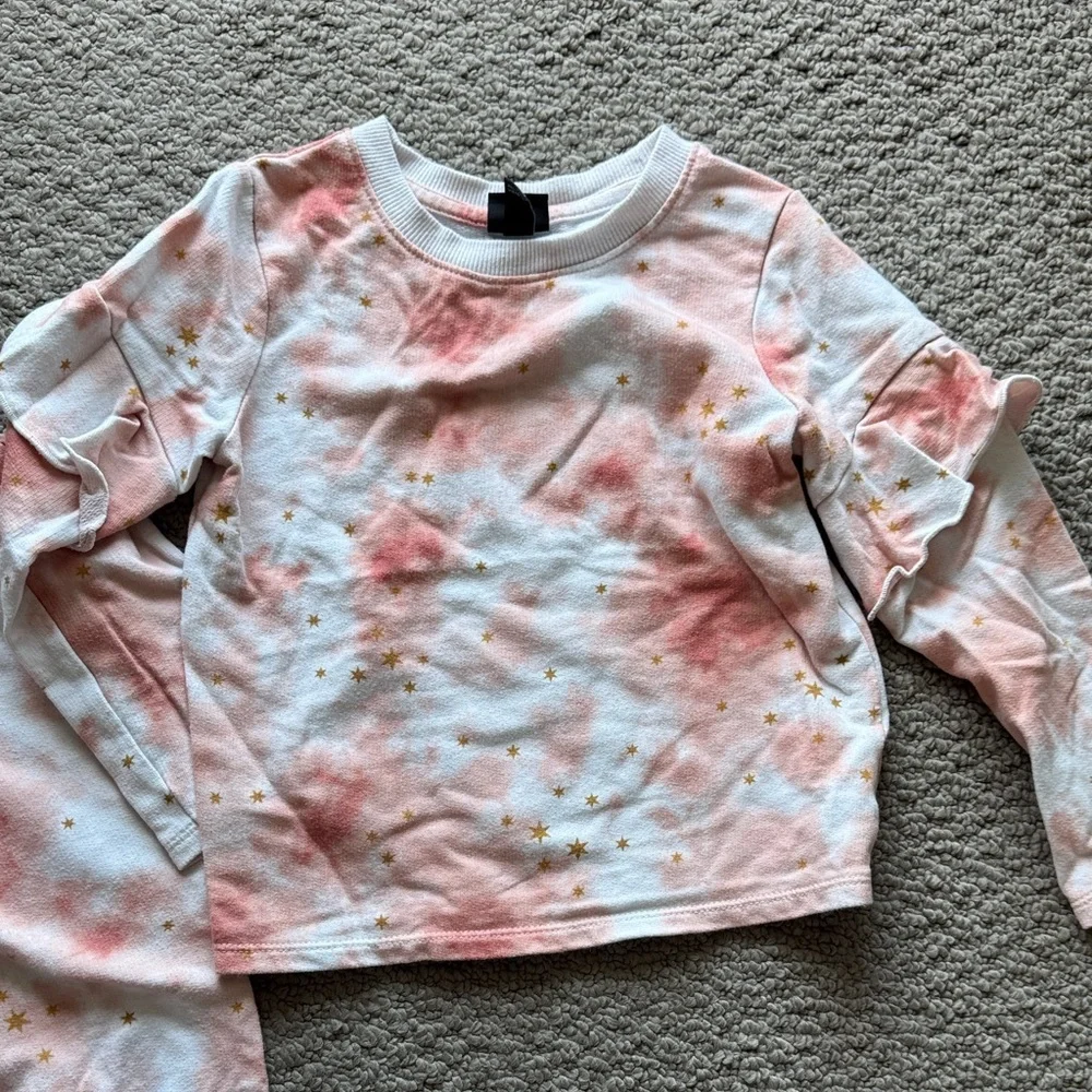 art class Pink Tie-Dye Star Ruffle Sleeve Pajama Set