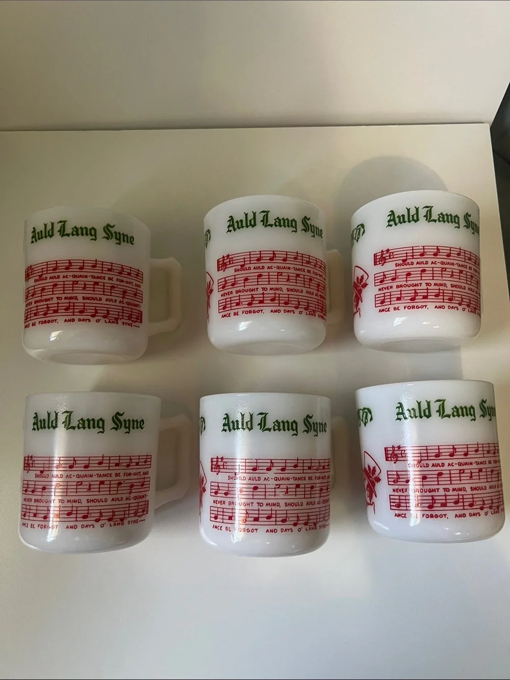 Tom and Jerry Vintage 1950s Hazel Atlas Milk Glass Holiday Punch Cups - 6 cups