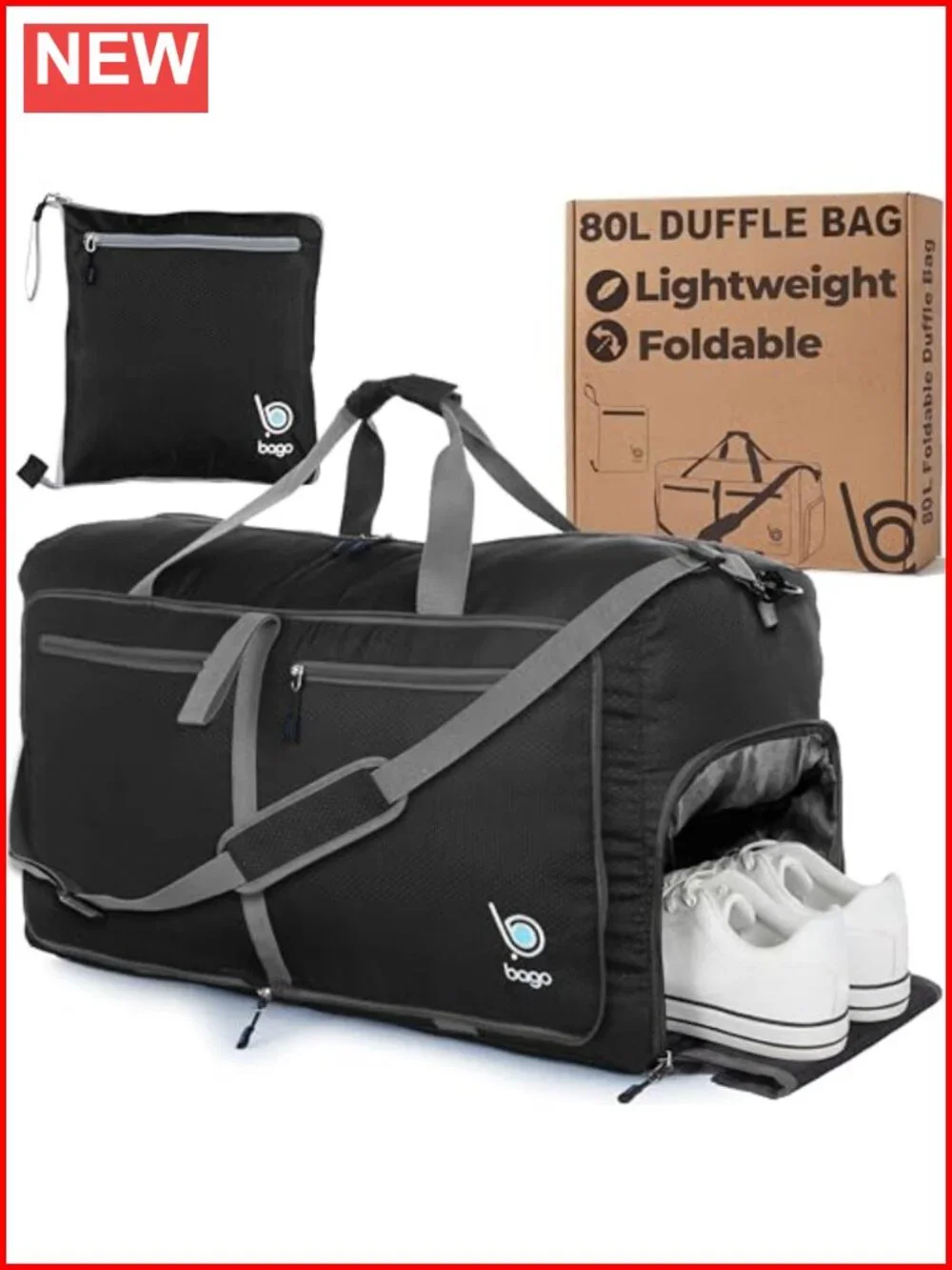 Large 80L Duffle Bag with Shoe Compartment, Foldable & Lightweight Travel