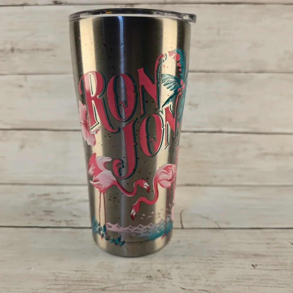 Ron Jon Surf Shop Tervis Tumbler Stainless Steel Flamingo Palm Tree 30oz Travel