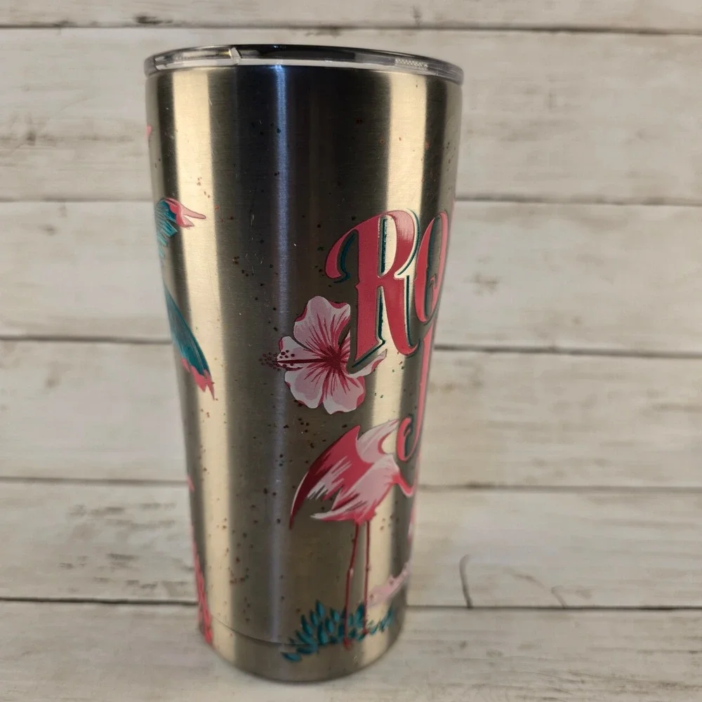 Ron Jon Surf Shop Tervis Tumbler Stainless Steel Flamingo Palm Tree 30oz Travel
