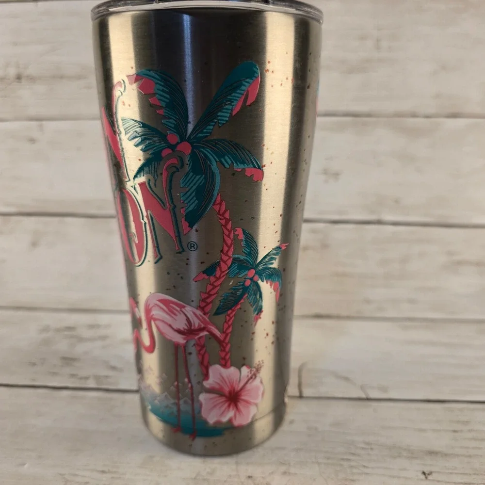 Ron Jon Surf Shop Tervis Tumbler Stainless Steel Flamingo Palm Tree 30oz Travel
