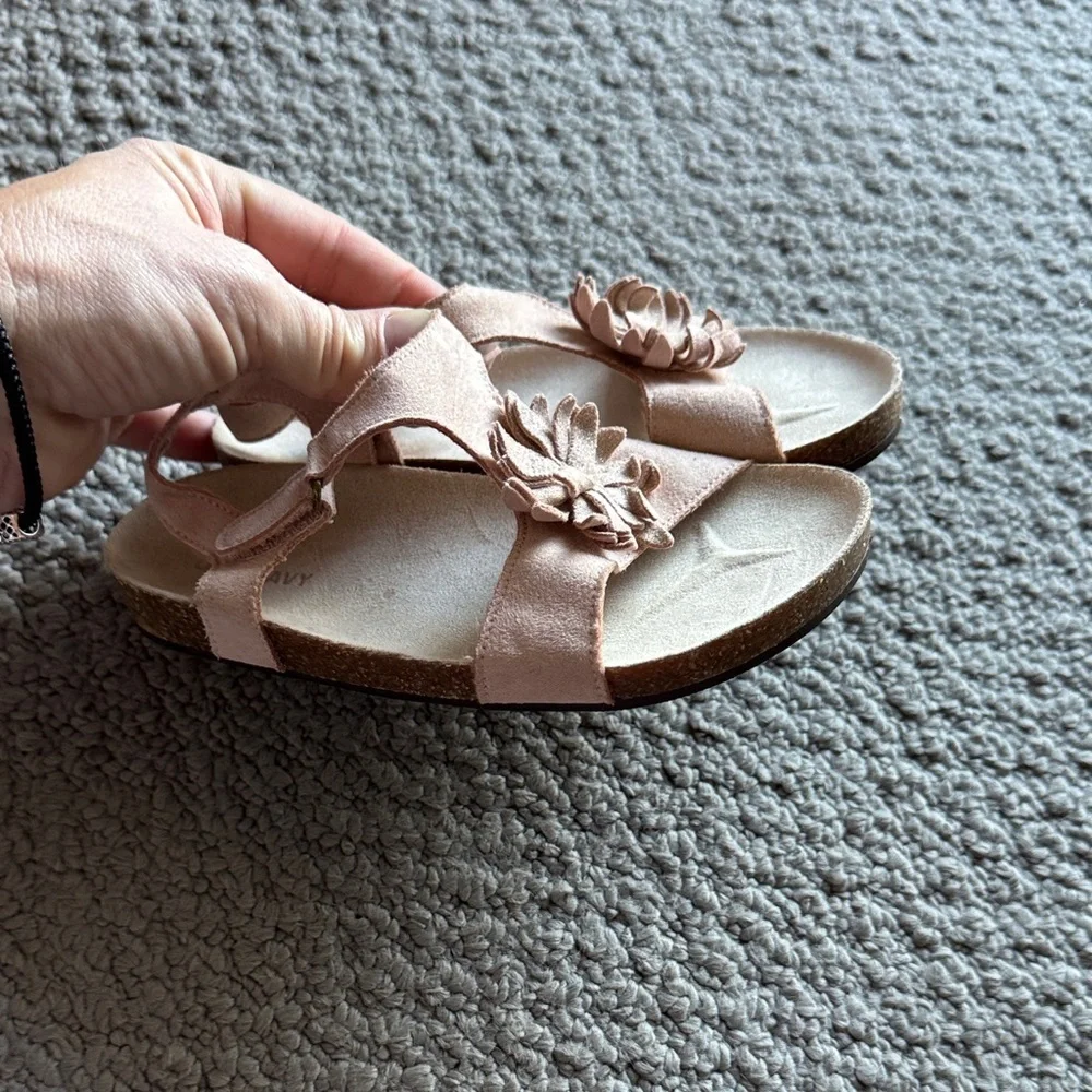 Old Navy Blush Pink Floral Suede Girls Sandals