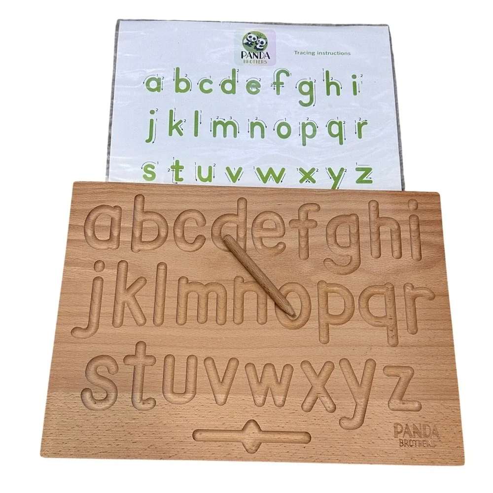 Panda Brothers Wooden Alphabet Tracing Board Double Sided Montessori‎ Toy Stylus