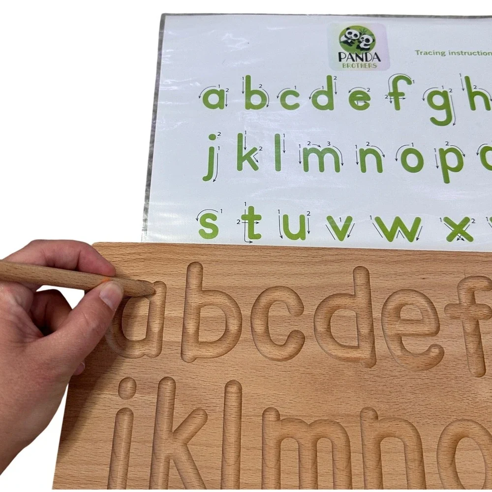 Panda Brothers Wooden Alphabet Tracing Board Double Sided Montessori‎ Toy Stylus