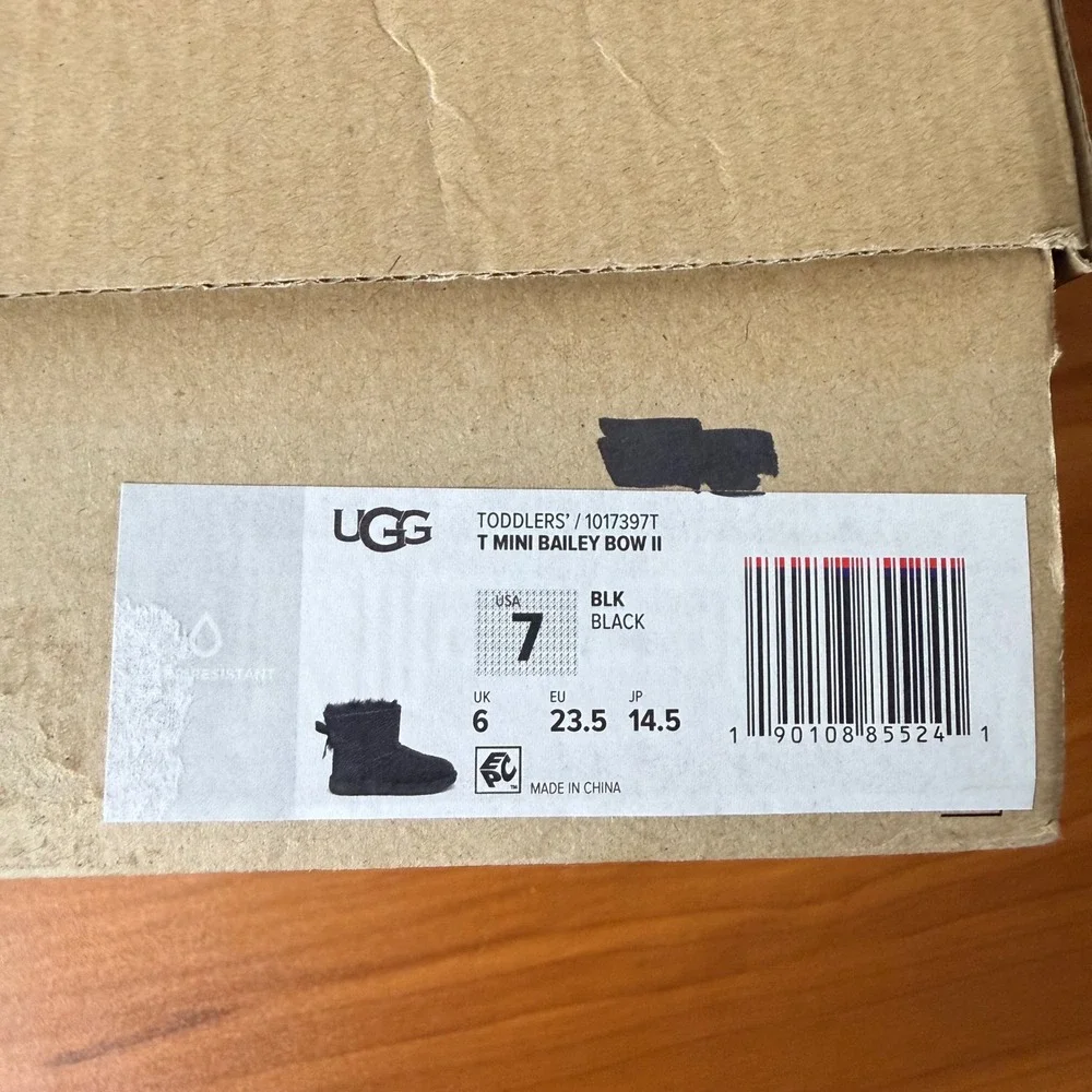 UGG T Mini Bailey Bow II Black Suede Toddler Boots‎ 1017397T Size 7 NEW
