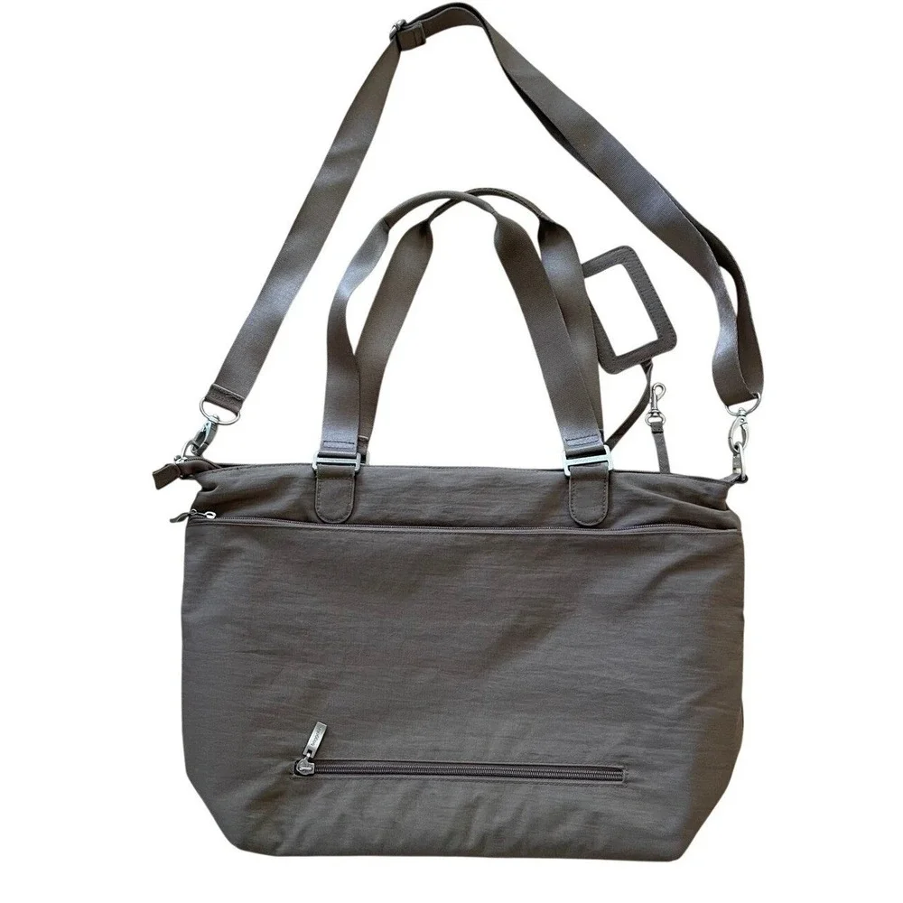 Baggallini Mushroom Brown Nylon Laptop Tote Bag‎ Crossbody Travel Work Bag