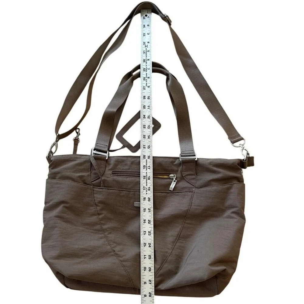 Baggallini Mushroom Brown Nylon Laptop Tote Bag‎ Crossbody Travel Work Bag