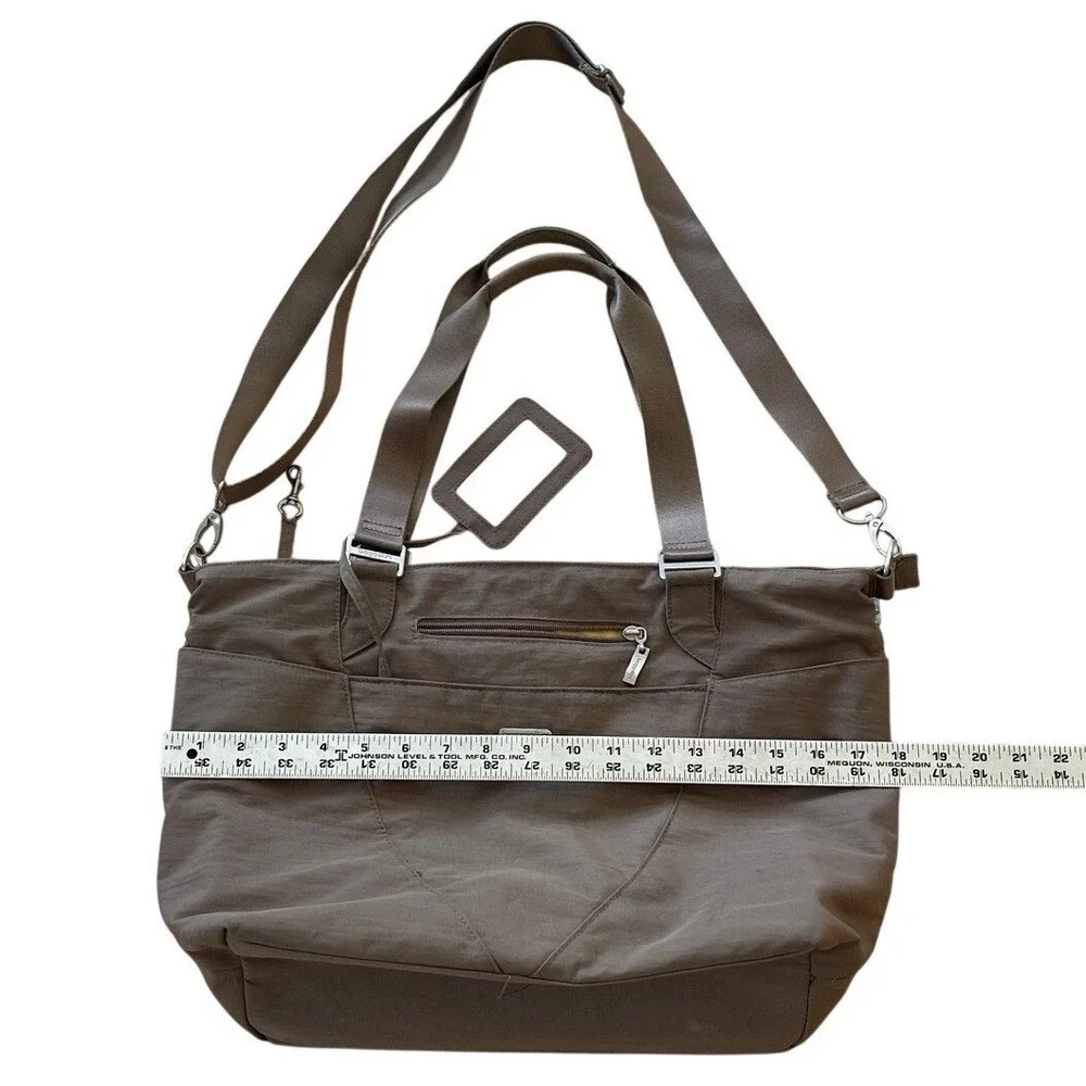Baggallini Mushroom Brown Nylon Laptop Tote Bag‎ Crossbody Travel Work Bag
