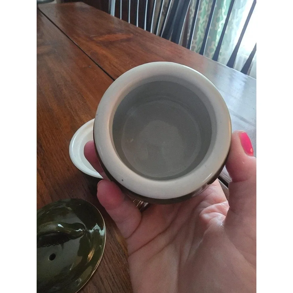 Hall China‎ Vintage Covered Sugar Bowl and Creamer Set Dark Green Made in USA
