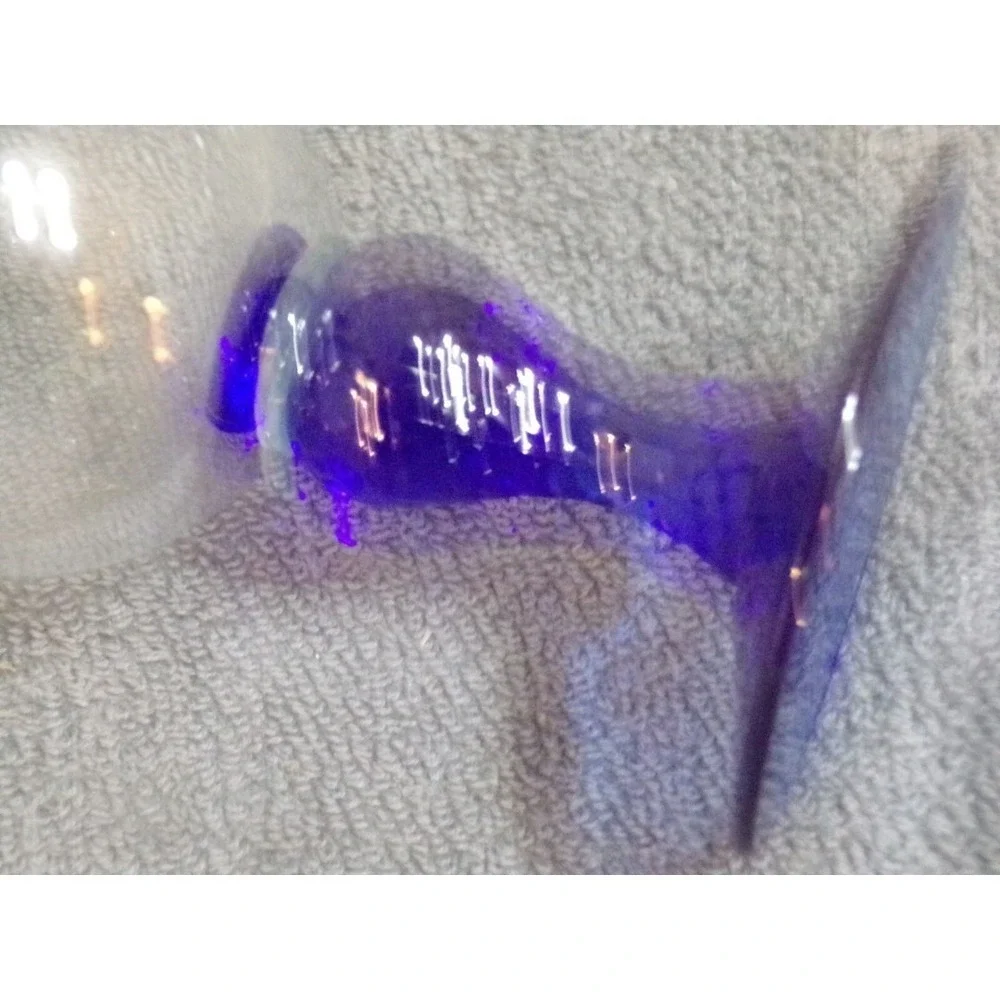 Colbalt Blue Turned Stem Water or Wine Glasses‎ Set of 4