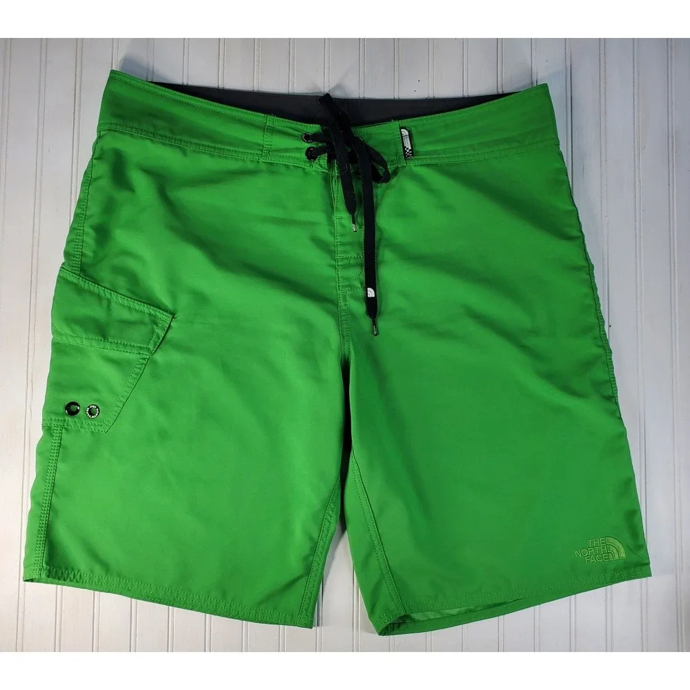 Mens North Face Green Board Shorts Size 38 Swim Trunks Surfer‎ Beach Non Lined