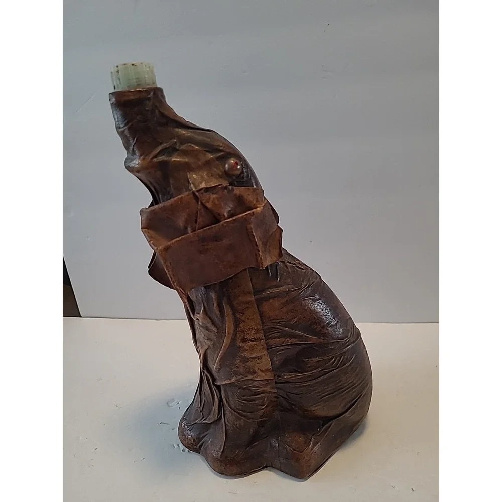 Vintage‎ Vetropelle Brown Leather Wrapped Elephant Gold Chain Wine Bottle