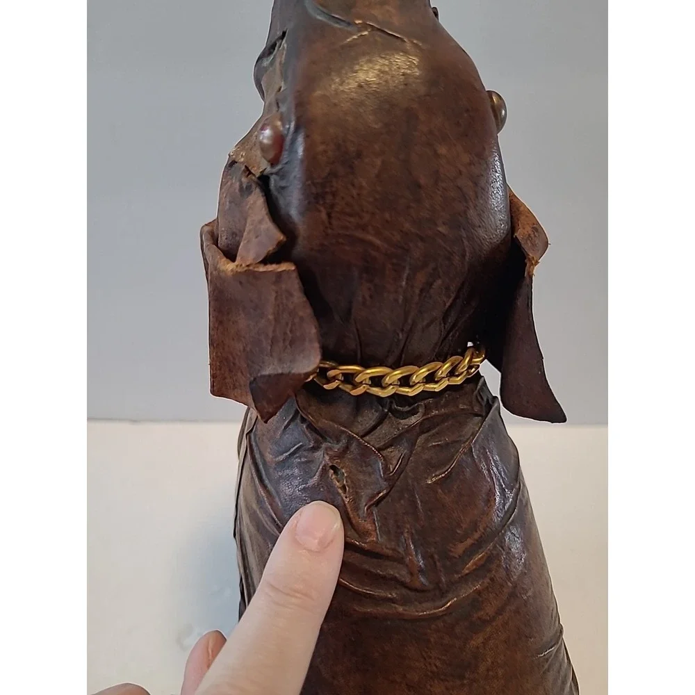 Vintage‎ Vetropelle Brown Leather Wrapped Elephant Gold Chain Wine Bottle