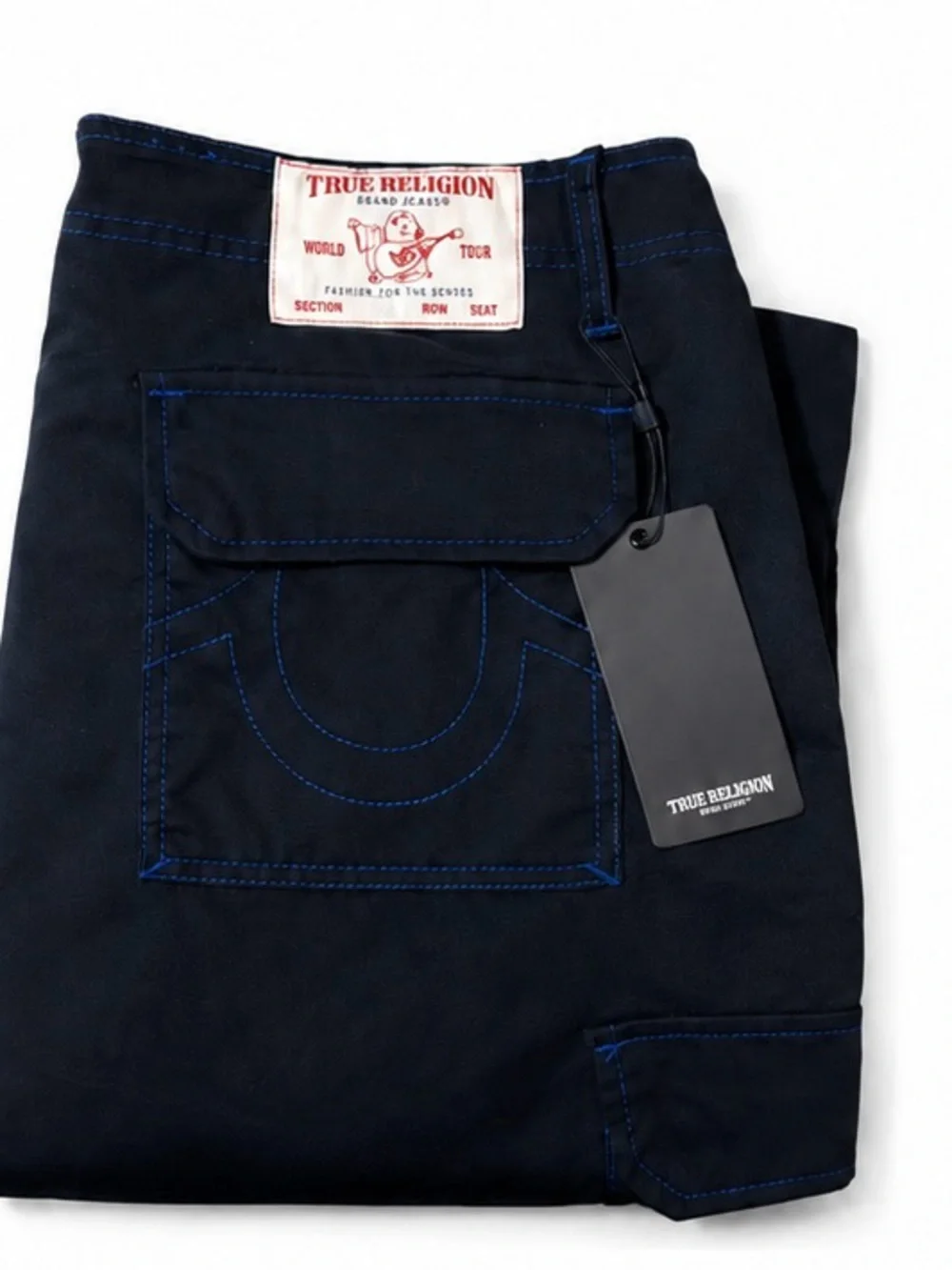 True Religion Navy Pants with Bright Blue Topstitching