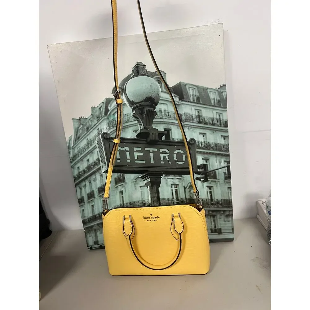 Kate Spade WKR00438 Darcy Small Dome Satchel, Daybreak Yellow Leather Crossbody
