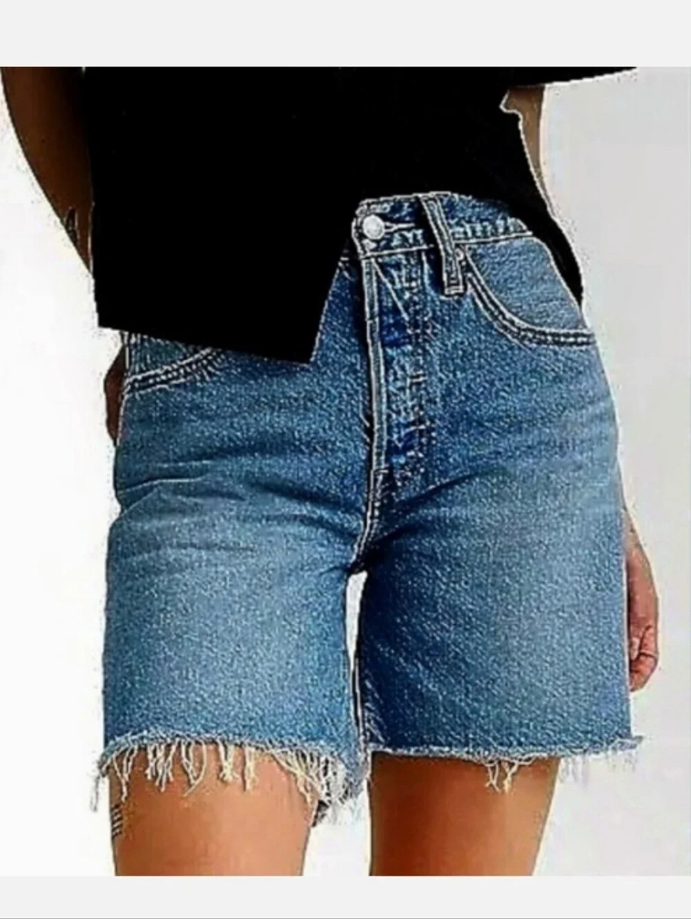 Levi's Strauss & Company Medium Blue High-Rise Long Denim Shorts - 32